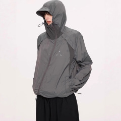 アメリカンスタイルの薄い日焼け防止服メンズ夏の屋外抗 UV フード付きサンシェード服機能的なキャンプサンシェードジャケット