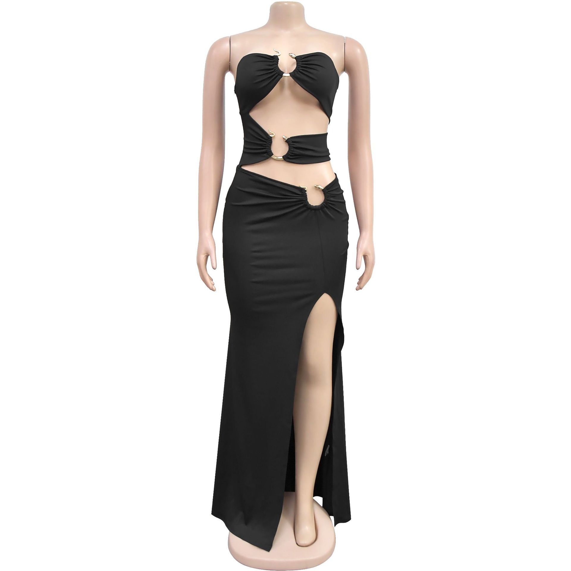 Women Wear Solid Color Slim Fit Sexy Slit Maxi Dress