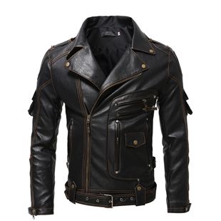Cross-Border Amazon Men's Clothing 2025 Autumn and Winter New Personalized Leather Jacket Slim Multi-Flap Pocket Pants Zipper Jacket Men Py69