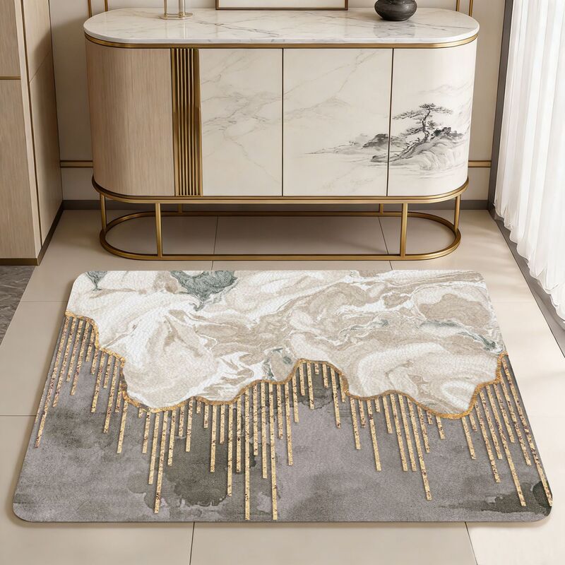 Light Luxury Style Diatomaceous Earth Lychee Pattern Absorbent Leather Floor Mat, Non-Slip, Wear-Resistant, and Stain-Resistant Foot Mat for Kitchen and Bathroom