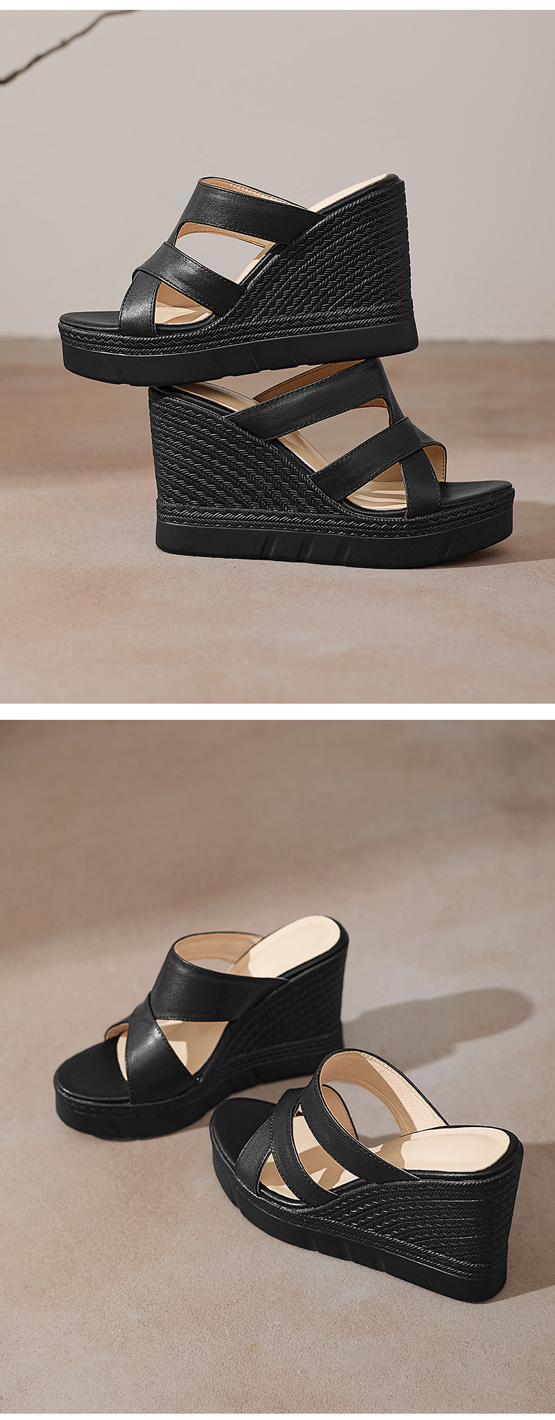 Sandal cao gót nữ hở mũi đế xuồng 10 cm — đen chi tiết 11