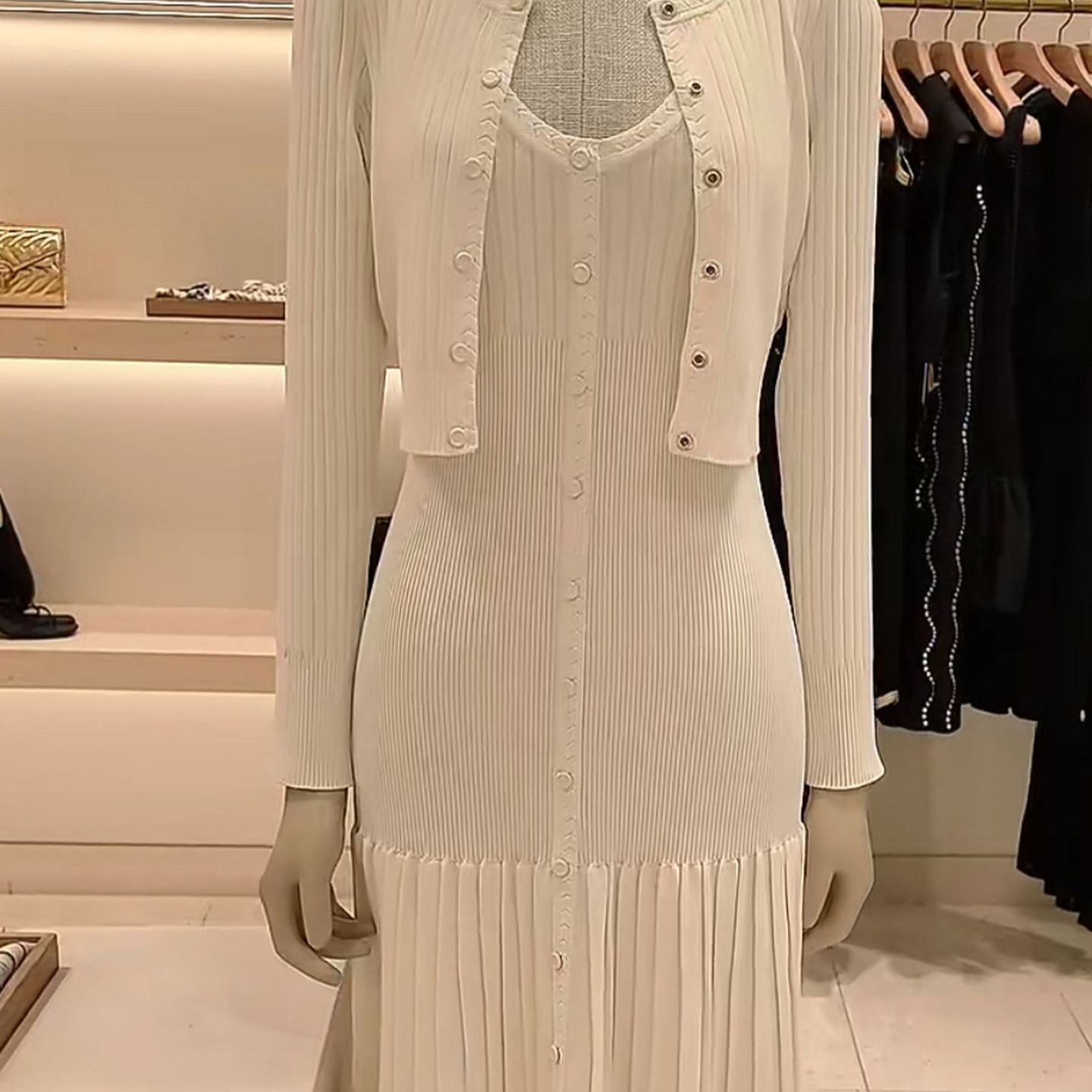 S家高端女装2025夏季法式优雅风修身长款吊带针织连衣裙+针织开衫