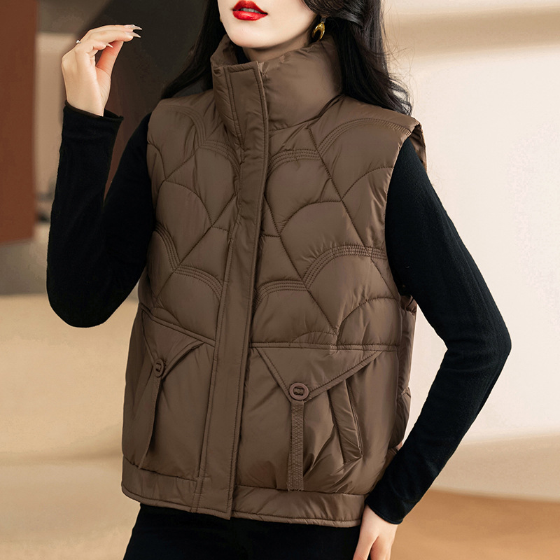 Europa y los Estados Unidos de algodón chaleco de invierno 2024 de collar grueso chaleco de caballo de algodón sin mangas chaqueta de pan de hombro de mujer