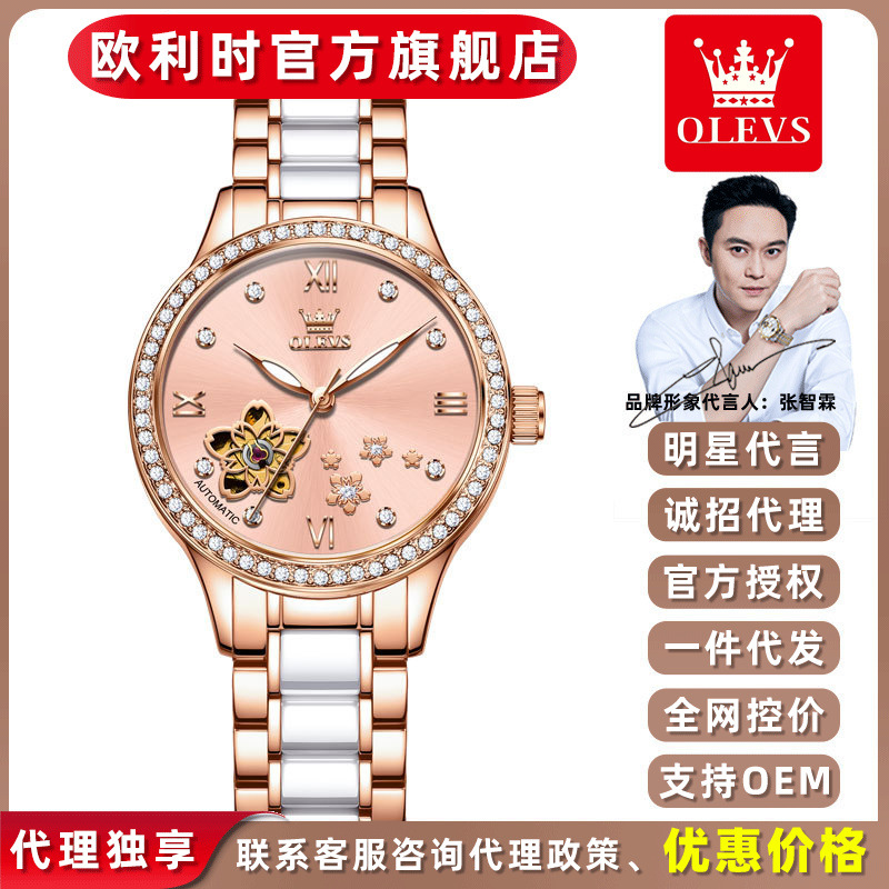 Dropshipping Oris Women's Watch Waterproof Fully Automatic Mechanical High-End Niche Hollow Mechanical Watch for Women