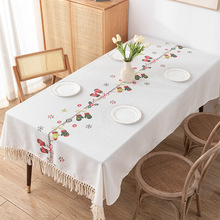 亚马逊圣诞棉麻刺绣桌布布料  北欧简约小清新绣花靠垫桌旗面料