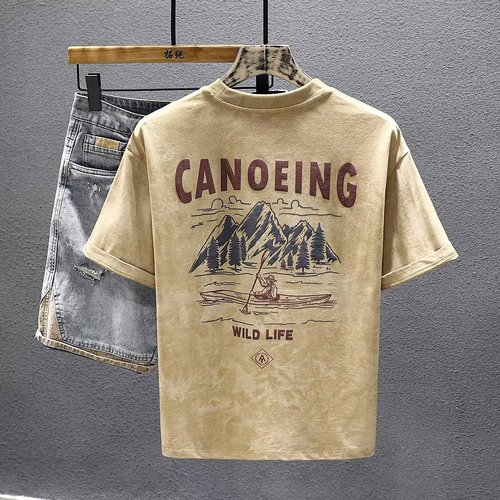 Summer Printed Short Sleeve T-Shirt Wholesale 2025 New Retro Distressed Sweatshirt Breathable Men's Top