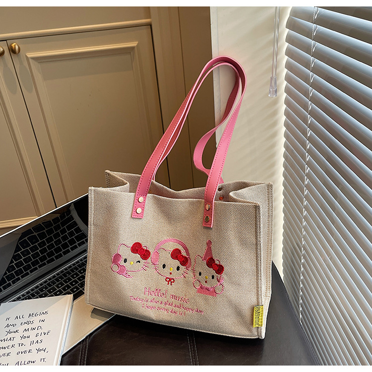 Bolso de lona de gran capacidad para mujeres 2026 nuevo estilo coreano bordado bolso de hombro brazaleta simple bolso de mano image 8