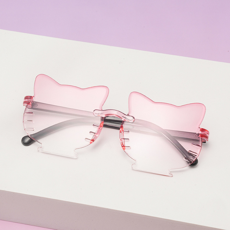 Outdoor, Travel, Beach Occasion Cute Novelty Sweet Cat PC UV400 Protection Gradient Tinted Lenses Special-Shaped Mirror Frameless Kids Sunglasses