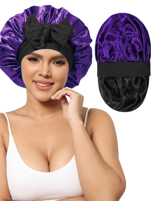 双层色丁睡帽飘带圆帽蝴蝶结仿真丝美容发帽双面戴bonnet|undefined