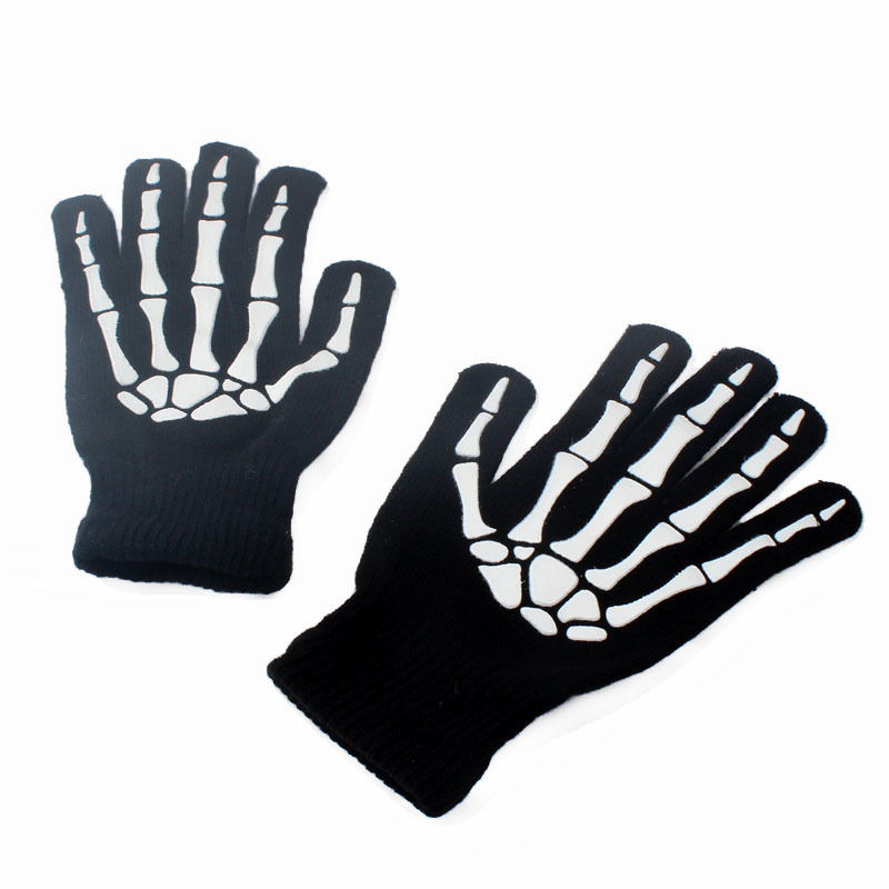 [Exclusivo transfronterizo] dedo completo cráneo fantasma garra guantes de punto fantasma Festival danza etapa ropa a juego esqueleto guantes