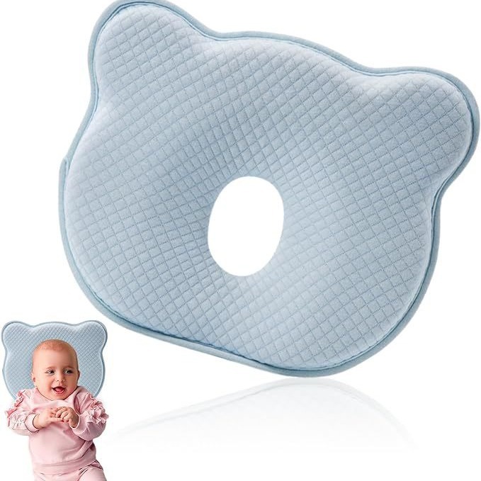 Bebé esponja almohada de memoria, almohada de forma de oso, cabeza antiplano, suave, cómoda y transpirable, Amazon.