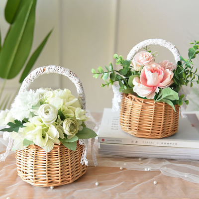 Flower basket Flower girl Rattan Woven hand shot prop Picnic Floret Basket flower arrangement Decoration Home Furnishing circular