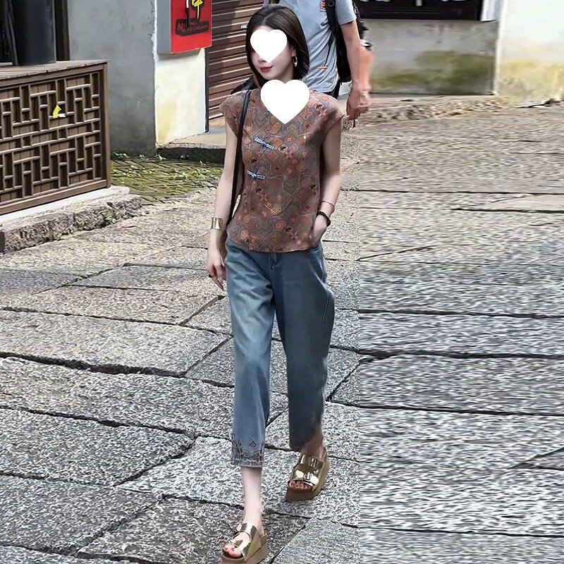 新しい中国風のファッションスーツ女性のための夏の新しいスタイルのスリムボタンシャツジーンズワイドレッグパンツツーピーストレンディセット|undefined