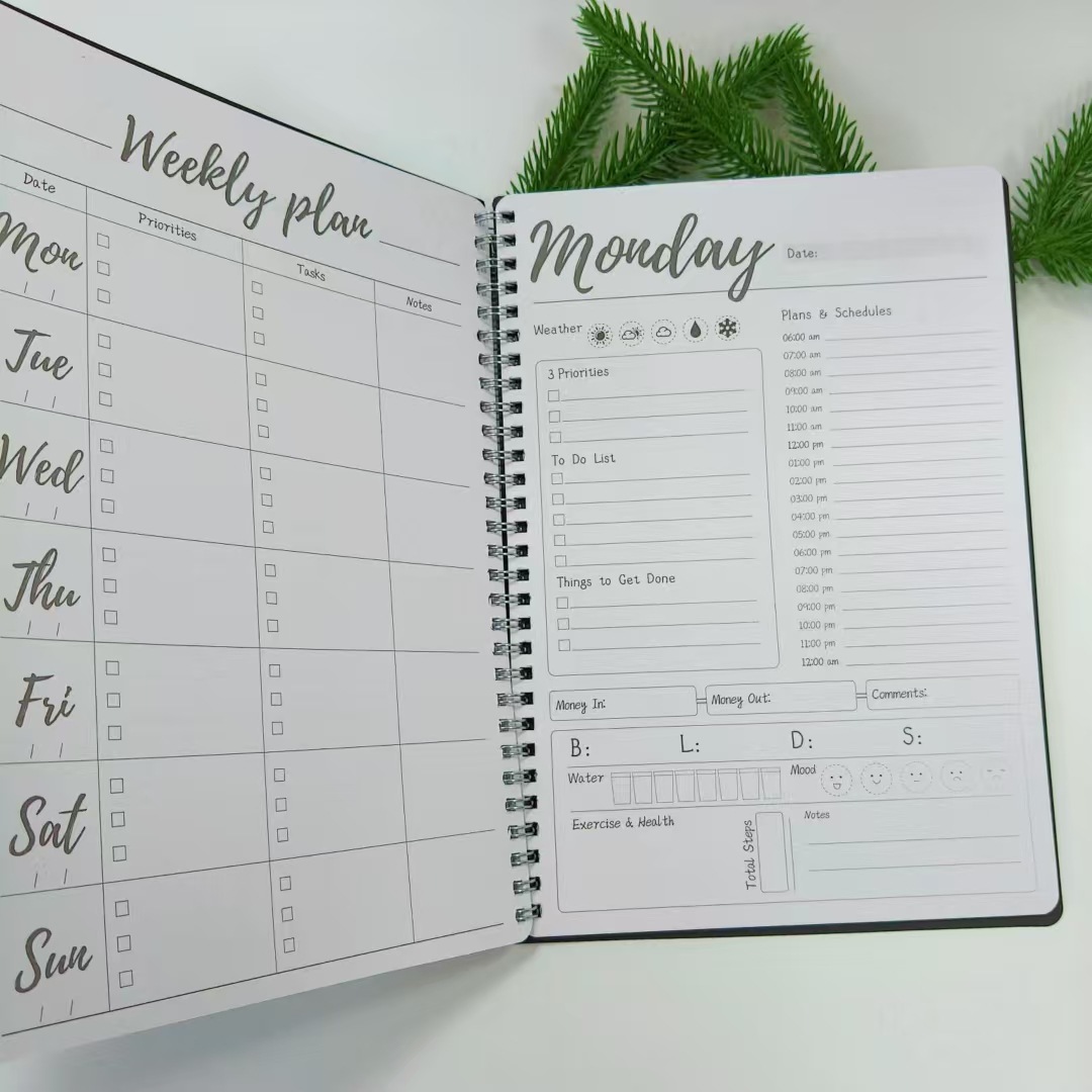 Amazon English Weekly Plan B5 Self-Rell Calendar Weekly Loop Notebook
