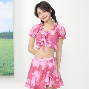 Split Girl Sweet Cute Swimsuit Po Mobile Phone Slimming Flat Angle Bottom Pants Temperature Holiday with Chest Pad Slight Fat Women