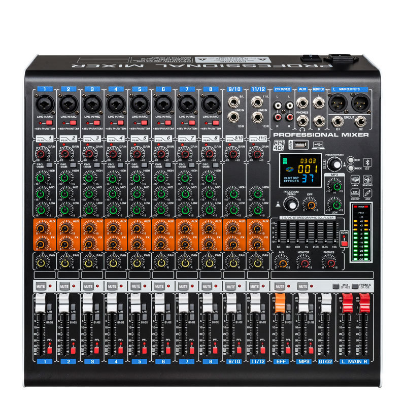 专业舞台演出8路12路调音台带蓝牙效果混响USB直播K歌效果器