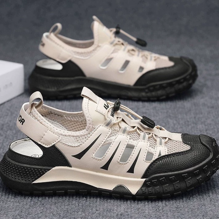 Мужские летние босоножки 2025 года, новая модель, с вырезами, дышащие, универсальные, на резинке, спортивные, для воды.