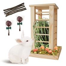 木质兔子喂食器荷兰猪豚鼠喂食盆户外兔子干草架动物食物分配架