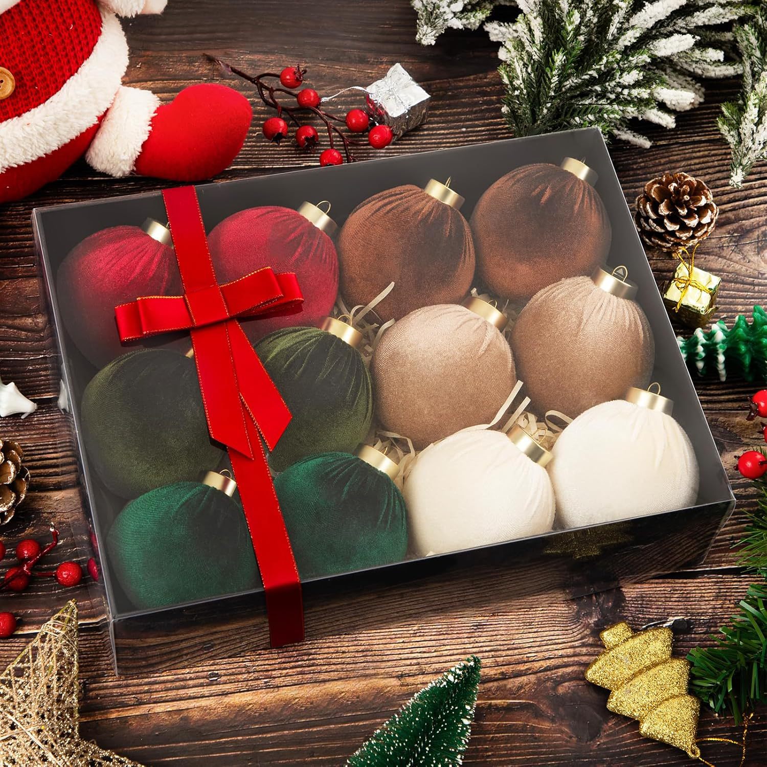 Amazon estilo caliente 6cm/12PCS bola de tela decoración de bolas de Navidad decoración decoración de Navidad spot al por mayor