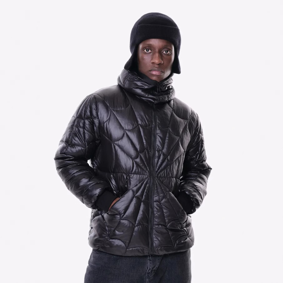2025 otoño y invierno nuevo chaqueta negra Spider-Man encapuchado grueso y cálido chaqueta con cremallera universal para hombres y mujeres