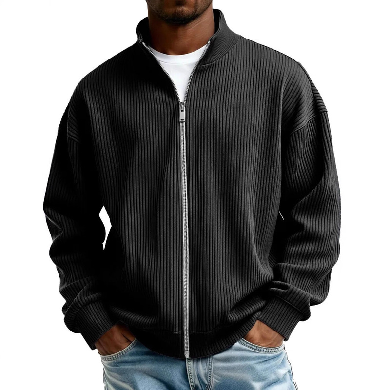 2025 Cross-Border European and American Sweatshirt Jacket Men's Full Zipper Half Turtleneck Thick Needle Pull Sweatshirt New Autumn and Winter New Style