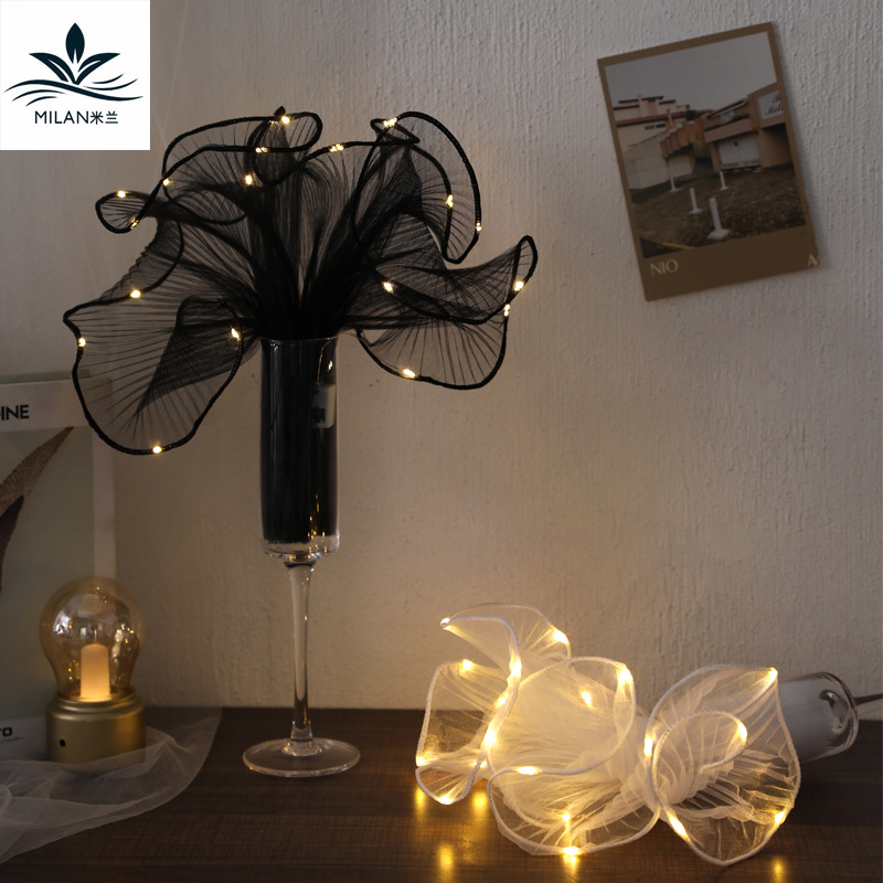 韩式花束包花纱发光波浪纱网鲜花包装网纱材料蛋糕烘焙百褶浪花纱