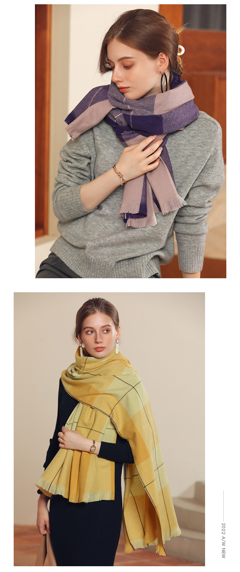 Sciarpa donna in imitazione cashmere a quadri calda inverno_voghion.com