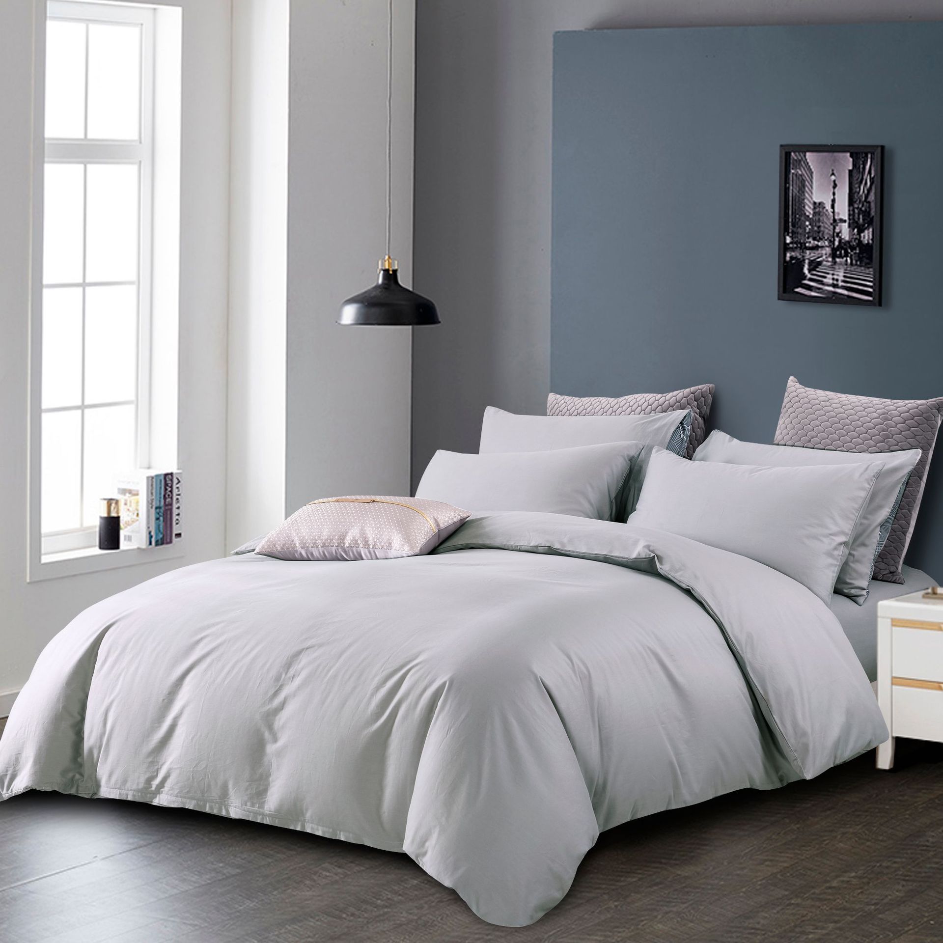 Algodón puro de cuatro piezas de ropa de cama dormitorio de estudiantes sábana cubierta del edredón Algodón puro simple piel-friendly nueva cubierta del edredón impreso Doble