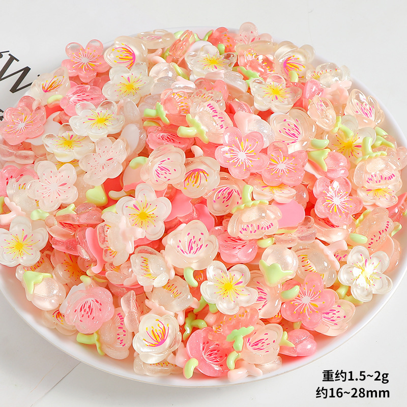 半透明の桃の花樹脂小物アクセサリー diy クリーム接着剤カップ冷蔵庫マグネット下駄バックルアクセサリー|undefined