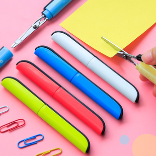 Deli portable small scissors creative small size folding pen-shaped pen-shaped portable round-head scissors for children and students