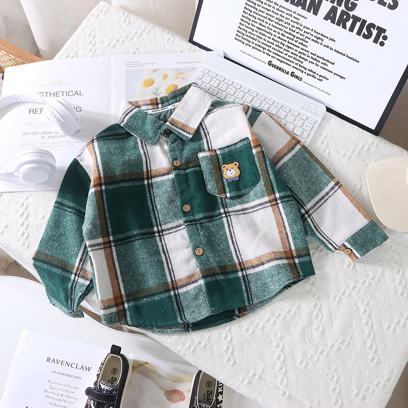 Camisa DE LOS NIÑOS Otoño e Invierno nueva versión coreana DE LA SOLAPA DEL NIÑO camisa a cuadros para niñas casual cardigan
