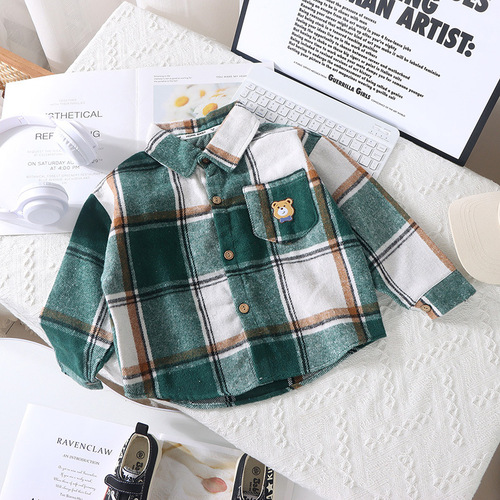 Children's Shirt New Autumn/Winter Korean Style Boy's Collared Plaid Top Girl's Casual Open Cardigan Long Sleeve Base Shirt
