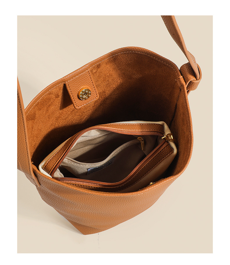 Women's Large Capacity Leather Shoulder Bucket Bag For Winter_voghion.com