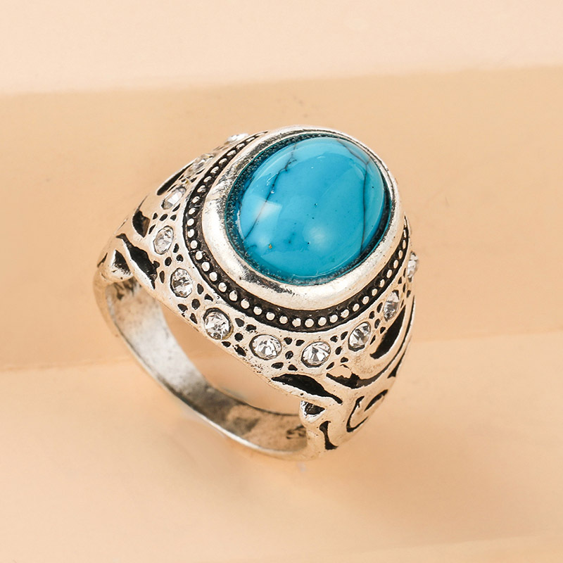 Retro Round Alloy Plating Turquoise Rings display picture 3