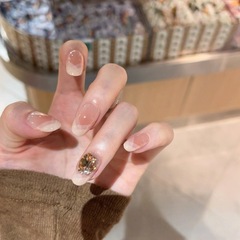 法式ins风纯手工穿戴甲批发短款裸色显白高级感美甲甲片假指甲
