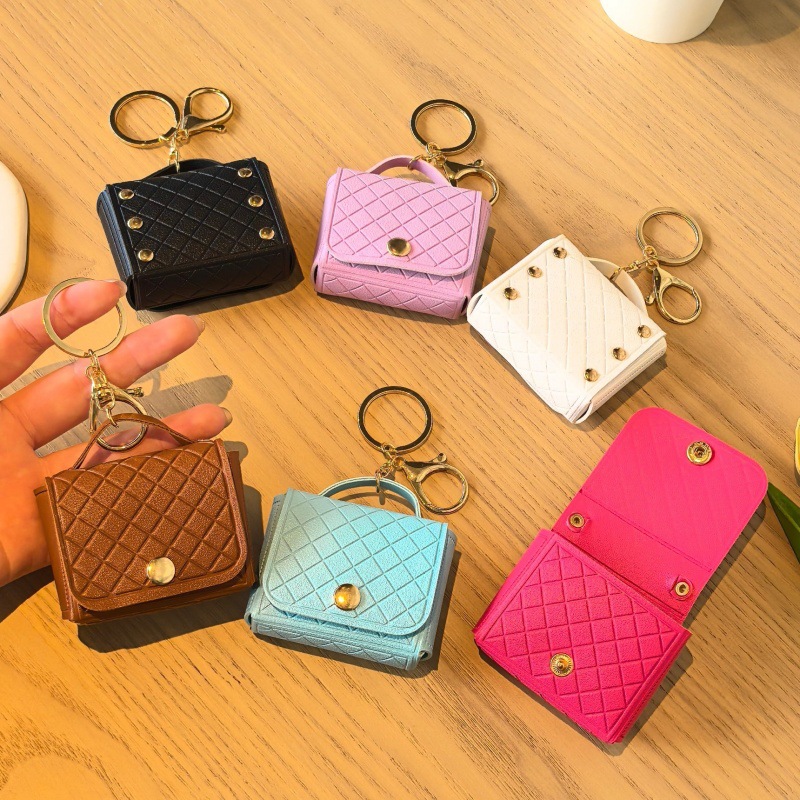 Cross-border PU diamond pattern embossed coin purse, DIY bag accessory, keychain, women's earphone case, ladies' high-end style