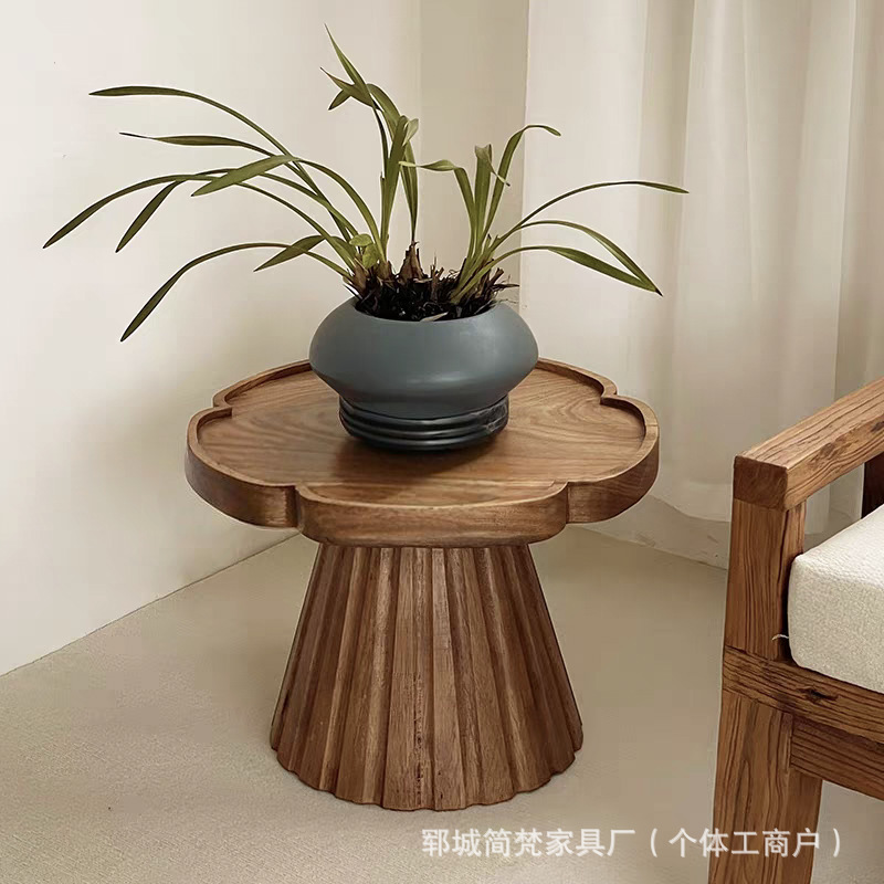 诧寂风老榆木花朵茶几沙发边角几实木树桩云朵奶茶桌民宿餐厅装饰|undefined