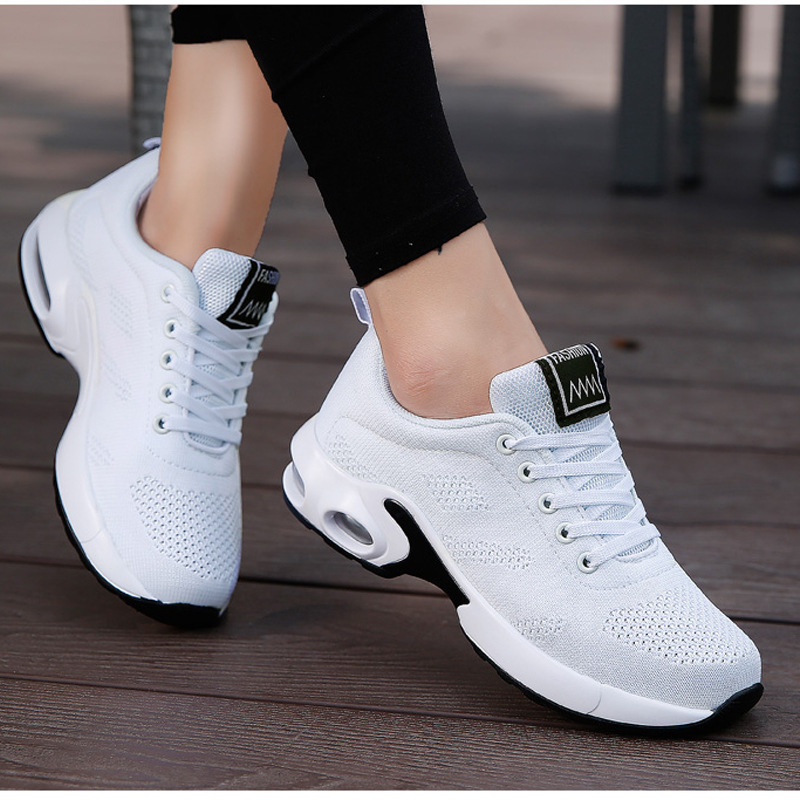 Cross-Border Casual Large Size Women's Shoes Korean Style Student Air Cushion Soft Sole Breathable Casual Running Shoes Fly Woven Sports Shoes for Women