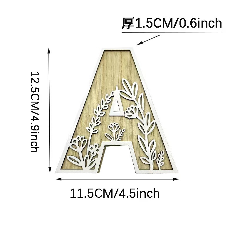 クロスボーダー彫刻アルファベット木製装飾置物花柄デザイン家庭用工芸品置物感|undefined