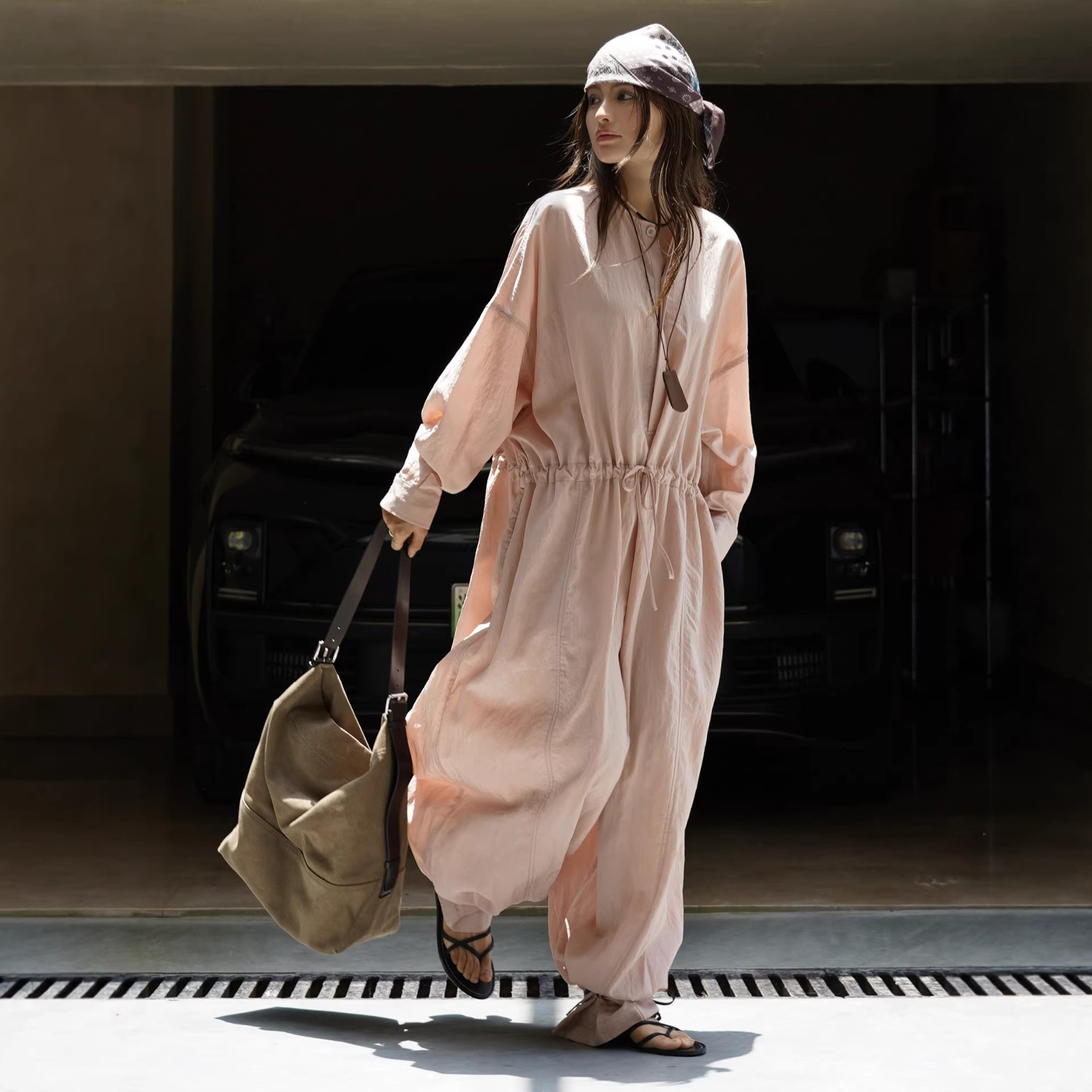 Xuman Early Autumn New Paris Lem Relaxed Waist Wide-Leg Jumpsuit Tencel Draped Breathable Pants for Women