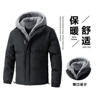 Cross-border plus size cotton-padded jacket men's winter new fake two-piece trendy thickened cotton-padded jacket loose thickened cotton-padded jacket men's coat