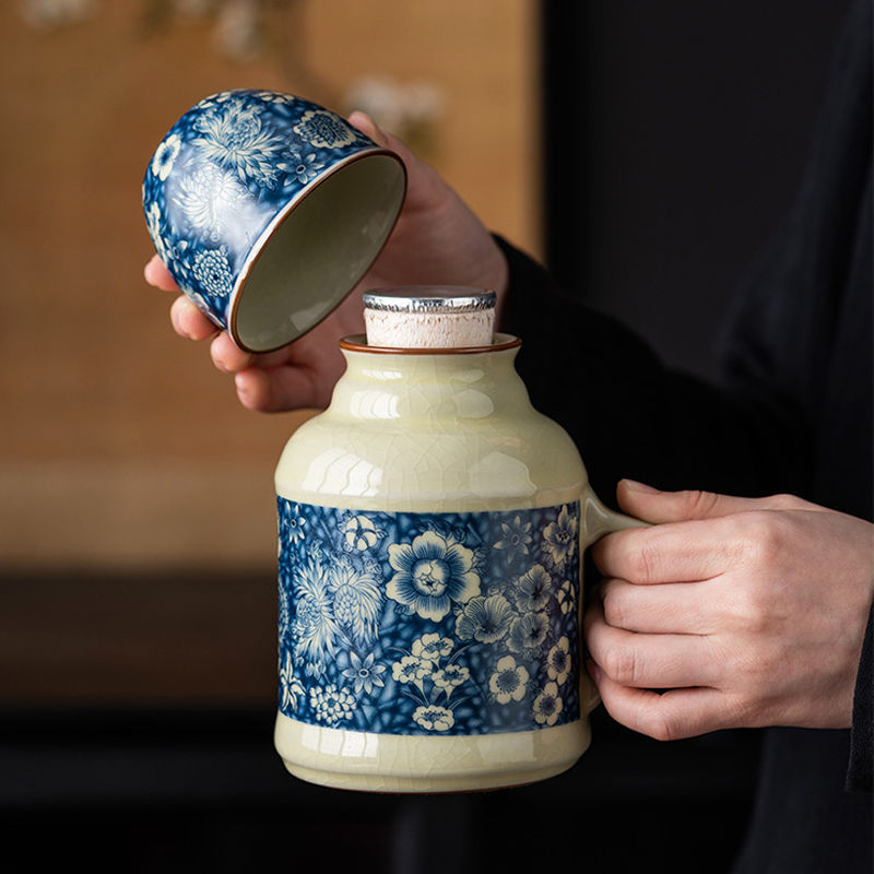 Blue and white retro teapot