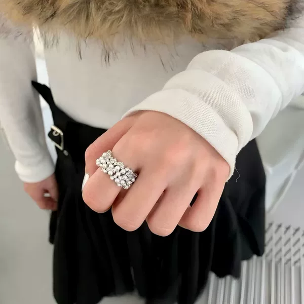 Light Luxury and High-End Pearl Ring for Women, Niche Design, Ins-Style, Adjustable Open Ring for the Index Finger, Personalized Ring