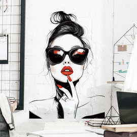 摩登女郎头像贴画卧室背景墙面可移除墙贴画房门时尚墙贴纸 35013