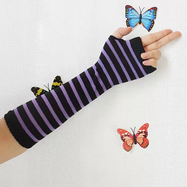 Black and purple striped gloves
