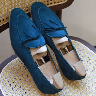 British summer new men's loafers slip-on suede leather platform fashionable breathable all-match tassel butterfly
