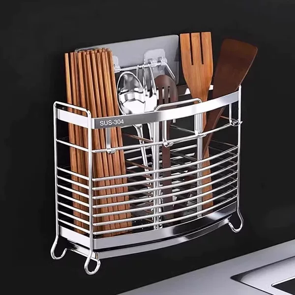 304 Stainless Steel Chopsticks Holder Wall-mounted Kitchen Chopsticks Cage Household Knife and Fork Spoon Tableware Storage Box Storage Rack