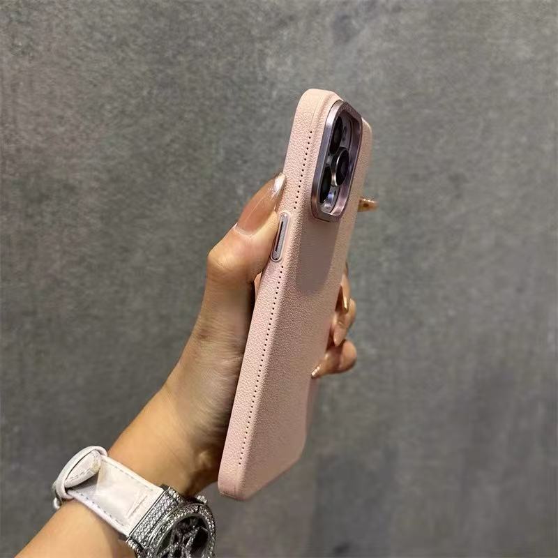 Patrón de lichi de color sólido simple para iPhone15 estuche para teléfono móvil de agujero grande 16ProMax 14 Apple 13 hombres y mujeres 16 duro