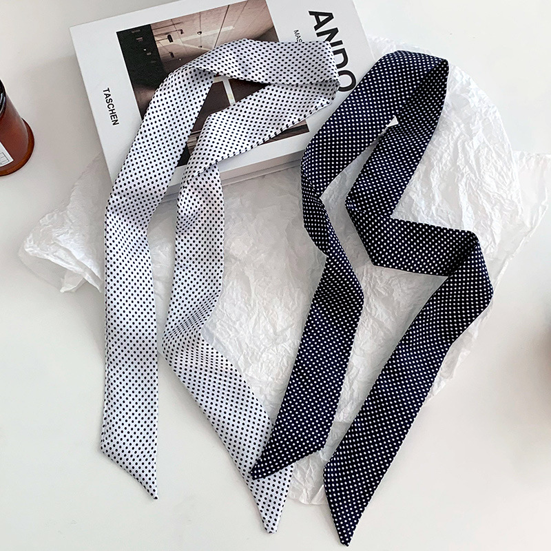 Bufanda de seda, banda larga, sensación de alta calidad, bufanda biselada de primavera y verano, bufanda, bufanda decorativa de lunares, bolsa de atar, cinta, diadema, cinturón para el cabello