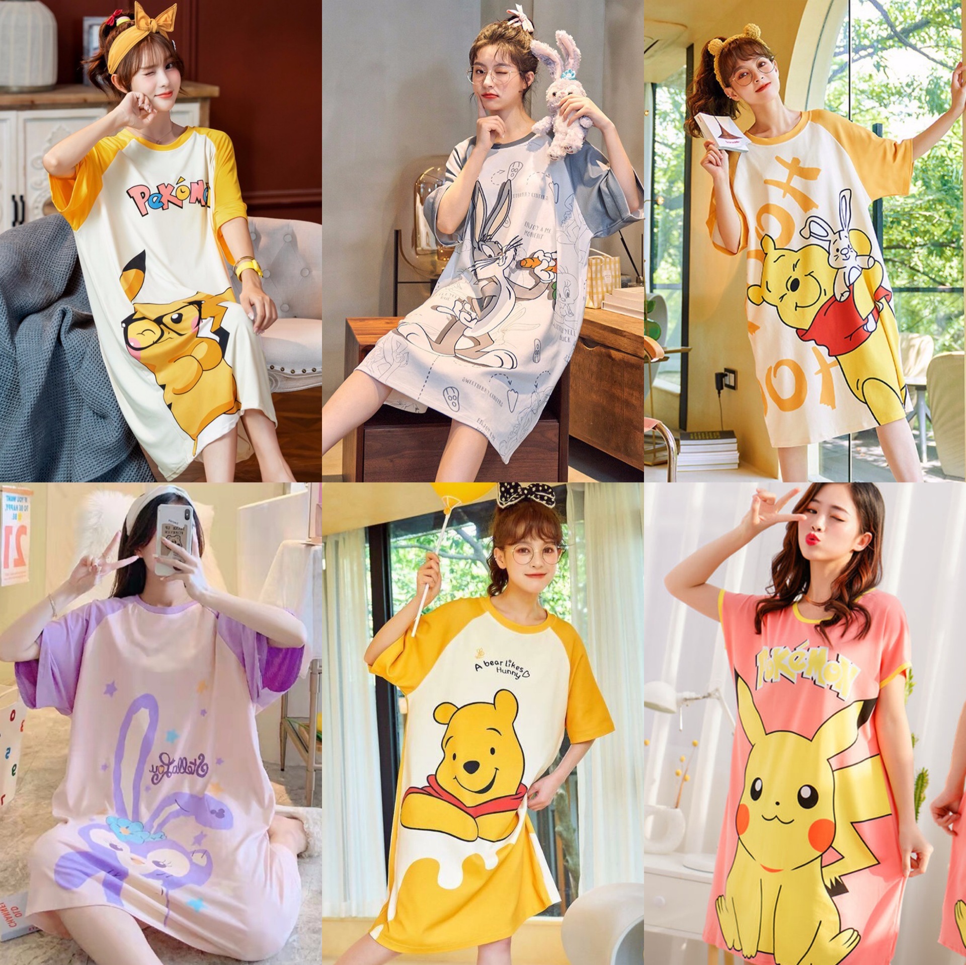 Camisón de manga corta de verano de dibujos animados dulce falda cultural delgada suelta más pijamas de tamaño vestido de mujer ropa para el hogar Comercio exterior